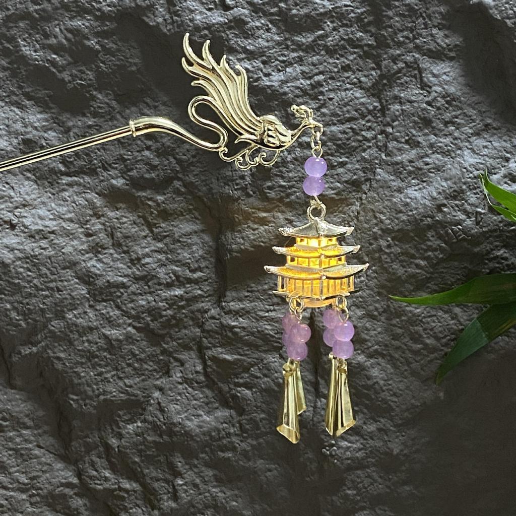 Fermacapelli Lanterna Luminosa di Alta Gamma per Gonne Hanfu - Popolare Accessorio Stile Paesaggistico