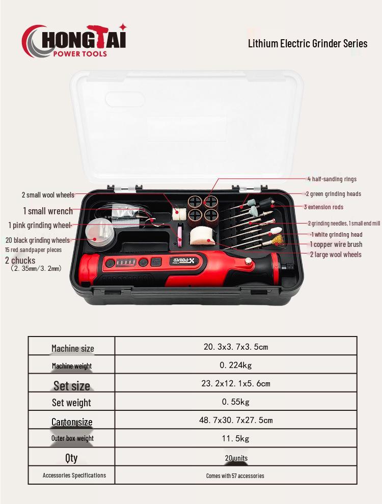 7,2V Lithium-Akku-Elektroschleifer mit 5-Gang-Regelung & Licht zum Jade-Schnitzen, Schleifen und Polieren