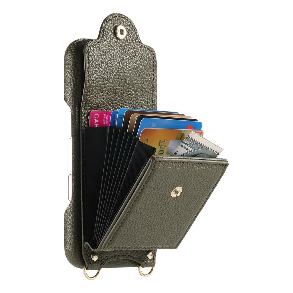 For Samsung Galaxy A16 5G/4G Case Mirror Card Holder Litchi Texture Leather Phone Back Cover with Long Strap