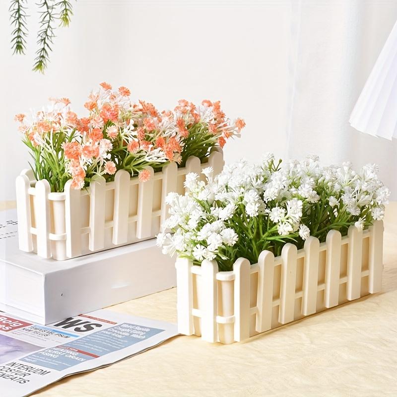 2PCS Artificial Flower Plants - Mixed Color Daisies In Picket Fence Pot for Indoor Office Wedding Home Decor