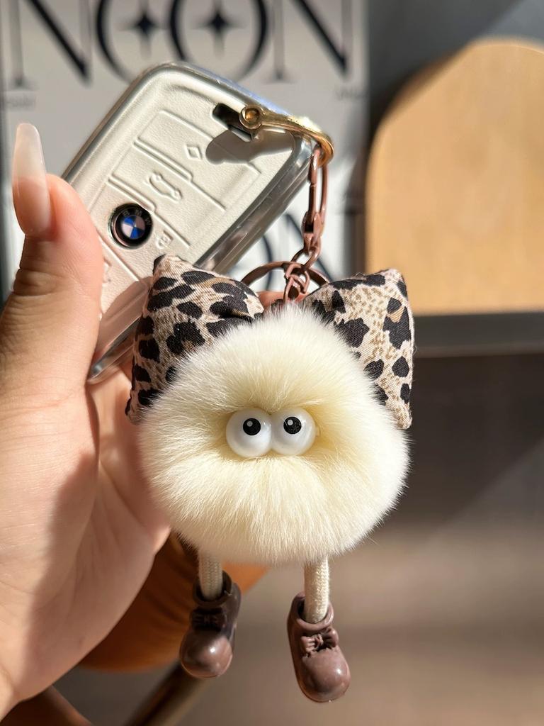 Imitation Rex Rabbit Fur Small Briquettes Plush Car Keychain Pendant Handmade Cute Cute School Bag Pendant Keychain