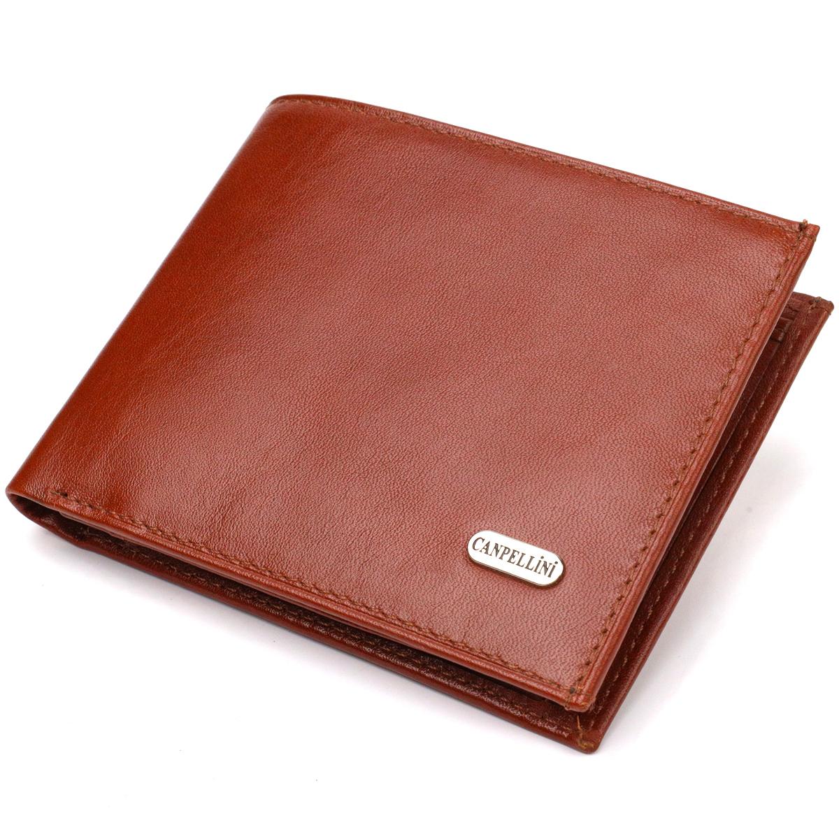 

Чоловічий гаманець без застібки горизонтального формату з натуральної гладкої шкіри CANPELLINI 21762 Коричневий