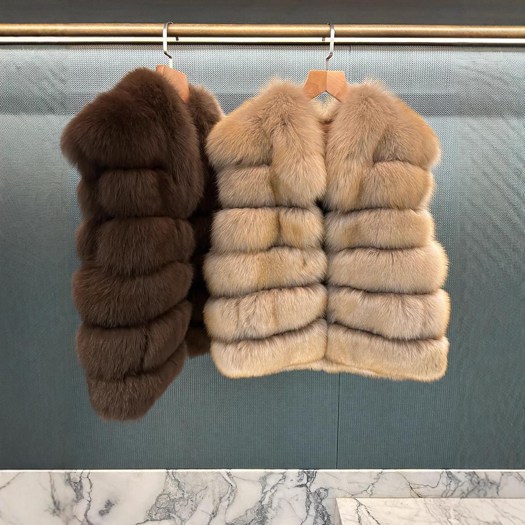 Light luxury medieval VTG style imported fox hair back hair vest vest stand neck fur jacket women's winter