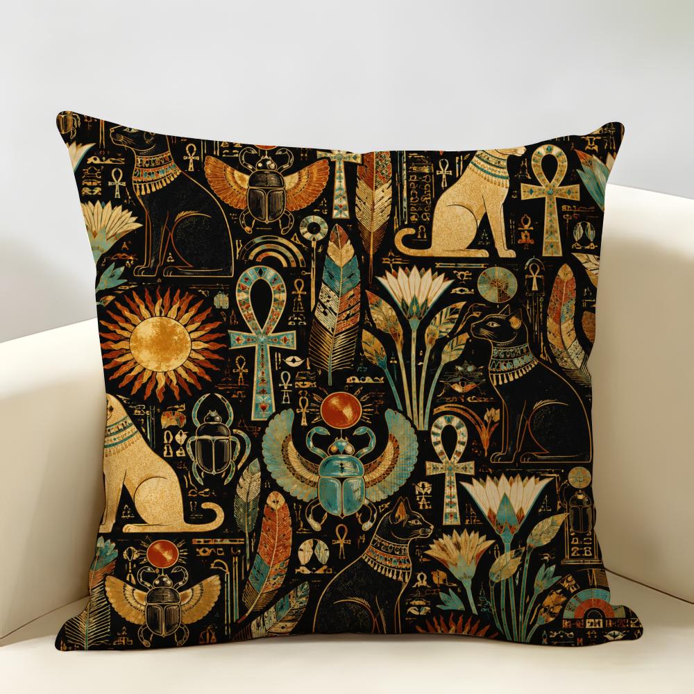 Design Ancient Egyptian Art Cushion Cover Durable Hypoallergenic Organic Linen Pillow Cover Short Size Washable Skin-Friendly