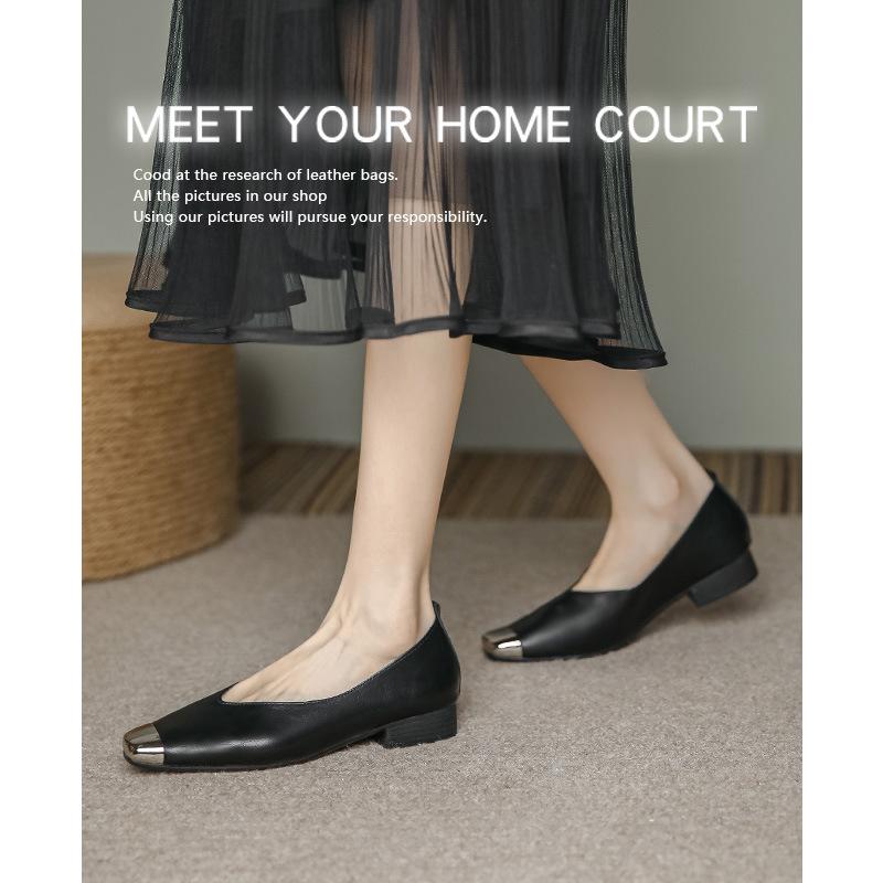 Two-layer cowhide mother shoes new casual mature wind shallow mouth low heel single shoes women's foreign style can be daily