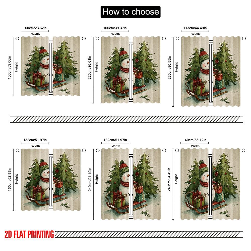 2pcs,2D Plane Printing Pattern Curtains Snowman_ Tree & Holly Versatile 100% Polyester (without Rod) Versatile All Perfect for
