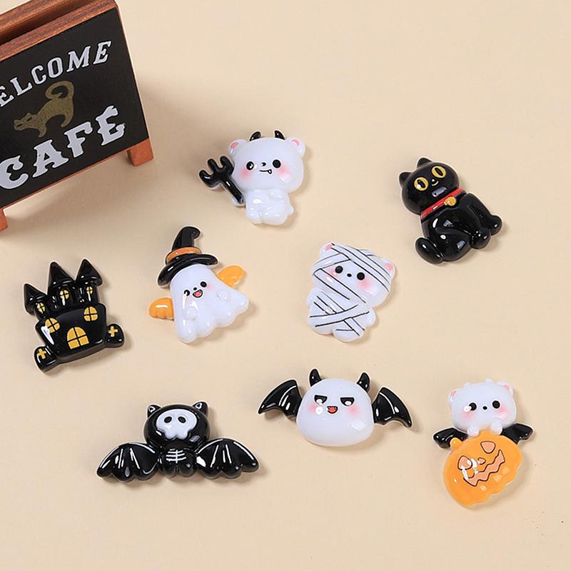 Cute Little Ghost Dark Demon Animals Resin Halloween Keychain For Women Keyring Bag Charm Pendant Car Key Accessories