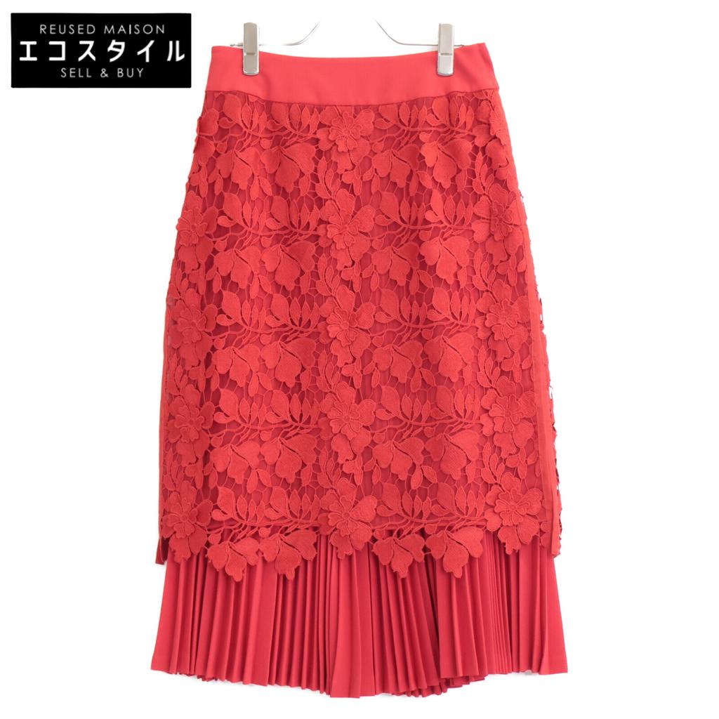 Adore Red 531-9120402 Pleated Flower Lace Skirt Skirt 36 RedUsed