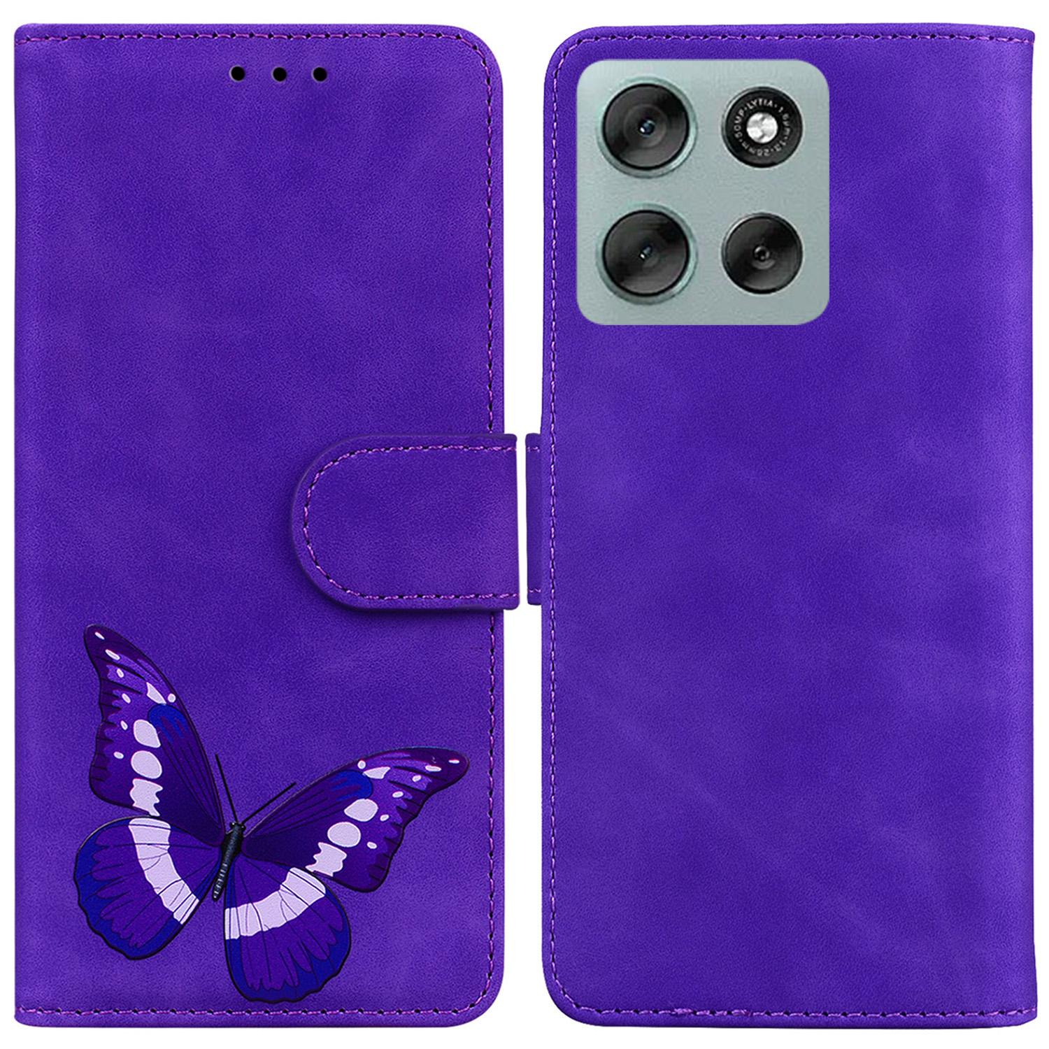 

Чехол-подставка для Motorola Moto G56 5G, чехол для телефона из ПУ кожи с принтом бабочки Purple