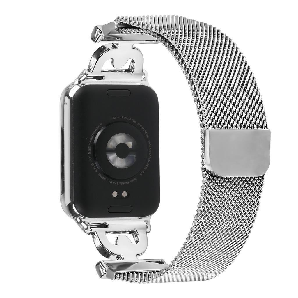 For Xiaomi Redmi Watch 4 Watch Band Silver Milanese Stainless Steel Strap D-Shape Rhinestones Decor