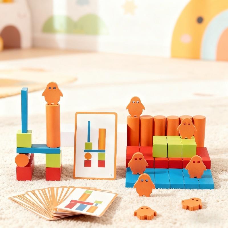 Wooden Stacker Baby Toy Building Blocks Geometric Shape Game Montessori Toys Rainbow Blocks Constructor Set Educational Toys