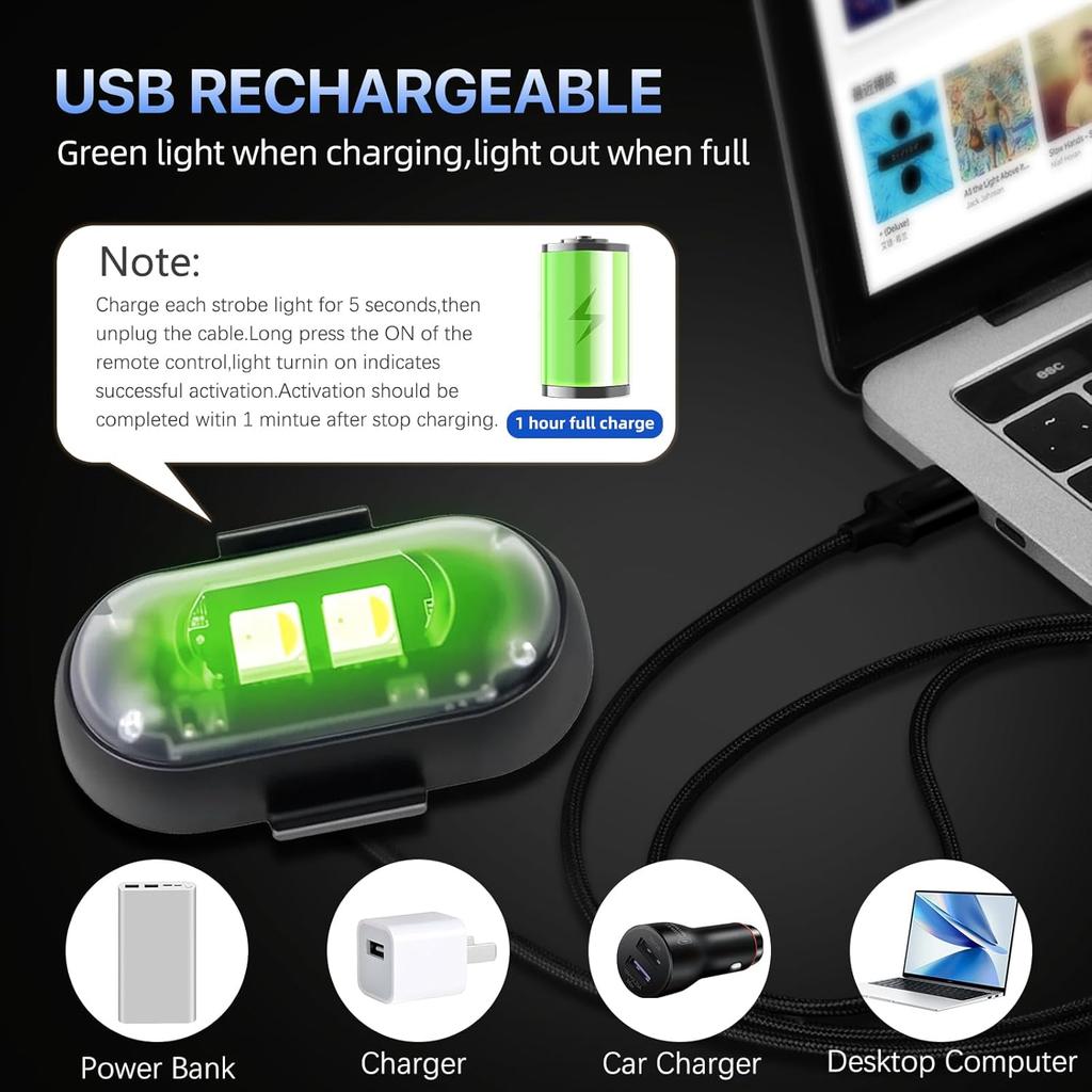 8PCS Wireless LED Lights For Car With Remote Control, High Brightness Wireless LED Strobe Light 8 Colors USB Charge IP65 Waterproof Anti-Collision