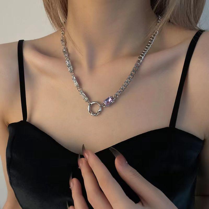 Unisex Irregular Zircon Circle Necklace - Hip Hop Clavicle Chain