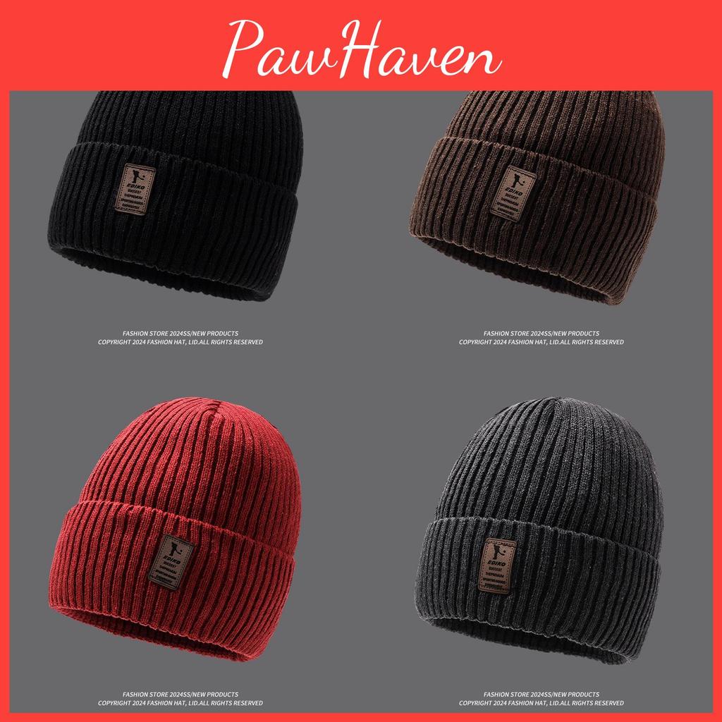 Knitted Beanie Thick Hat Winter Warmth Unisex Cap Windproof Gift Solid Color