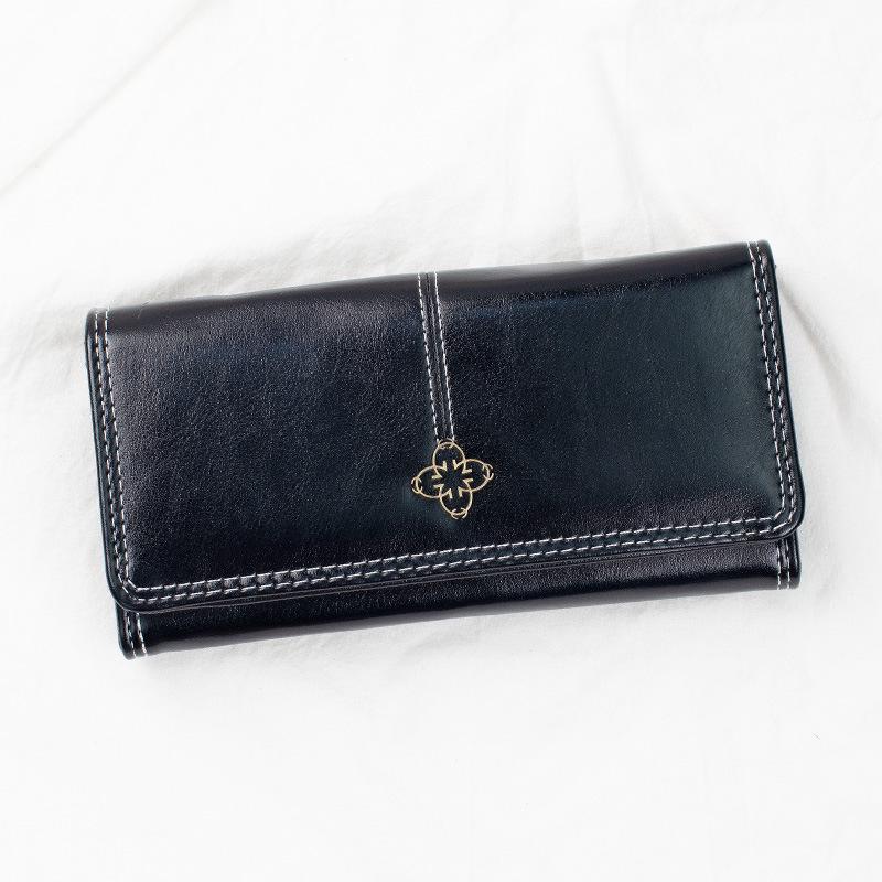 Damen Lange Retro Ölwachsleder Clutch Geldbörse mit Mehrfachkartenfächern und Münzfach