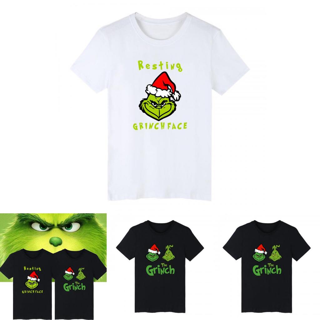 Festive Christmas The Grinch Short Sleeve T-shirt With Resting Grinch Face Design