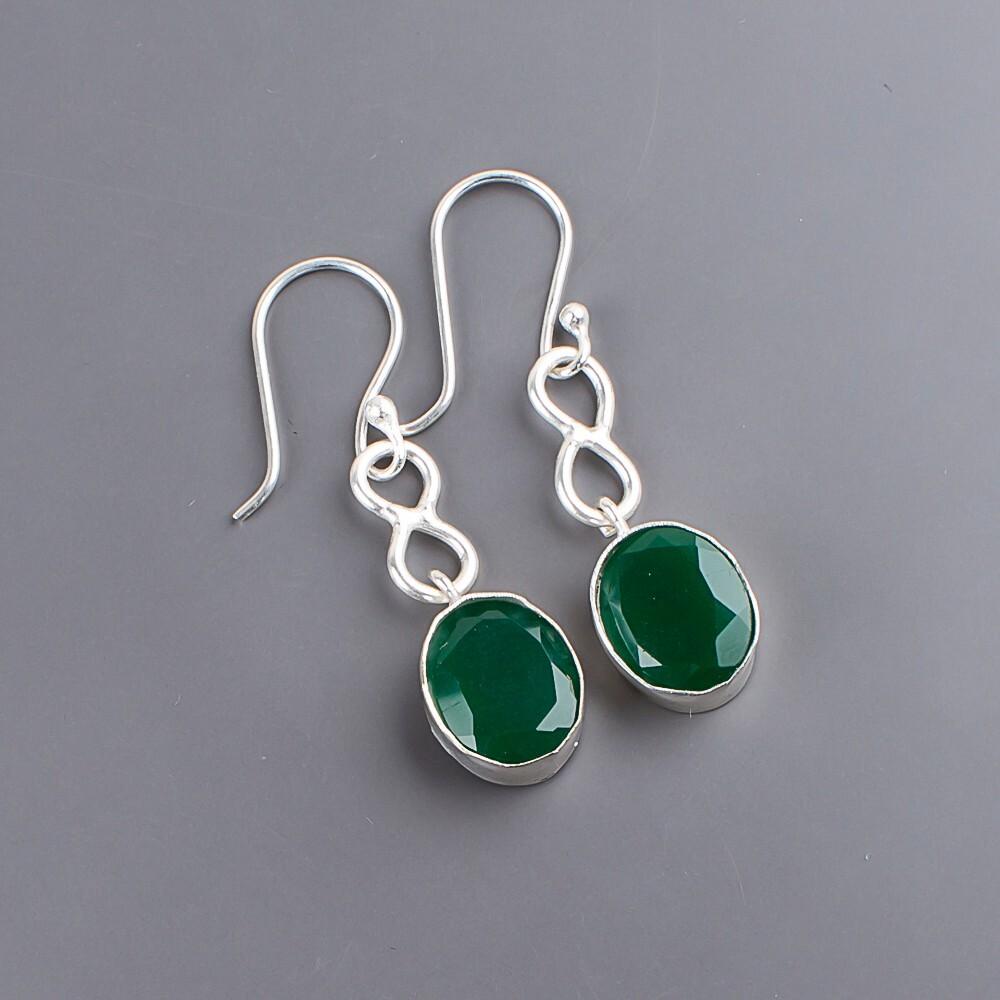 Natural Green Onyx Gemstone 925 Sterling Silver Handmade Jewelry Earrings 1.60" EE-12-17