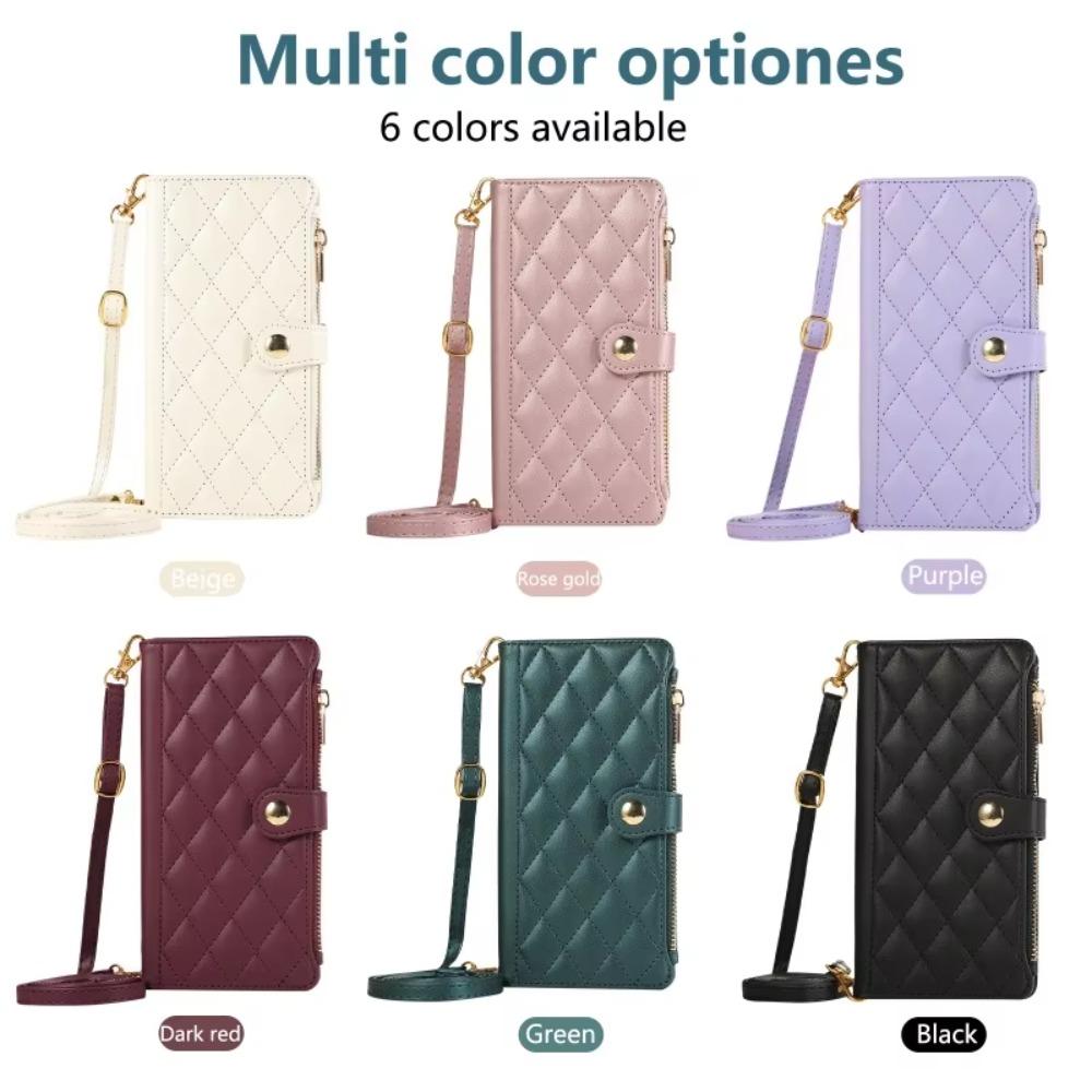 PU Leather Card Holder Wallet Phone Case with Crossbody & Wrist Strap for 16E 17 Ari 16 15 14 13 12 11 Pro Max XS 8 Plus