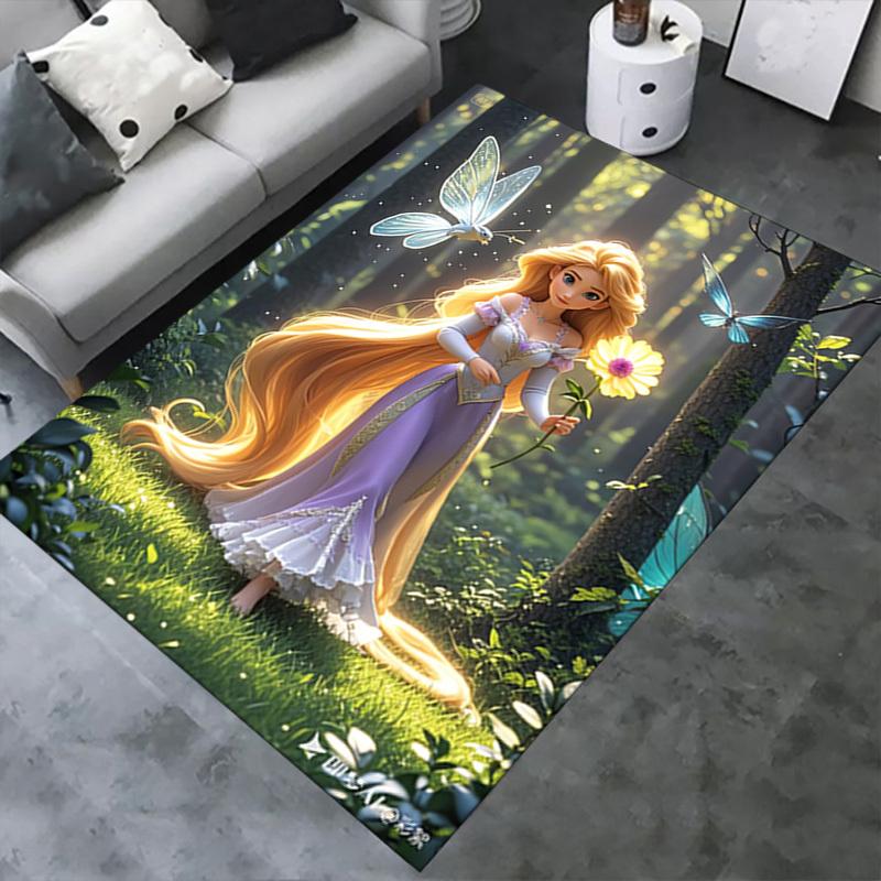 3D Printed Princess,Forest,Butterflies Anti-Slip Rug - Machine Washable Office Rug for Living Room, Bedroom, Office - Multiple Sizes