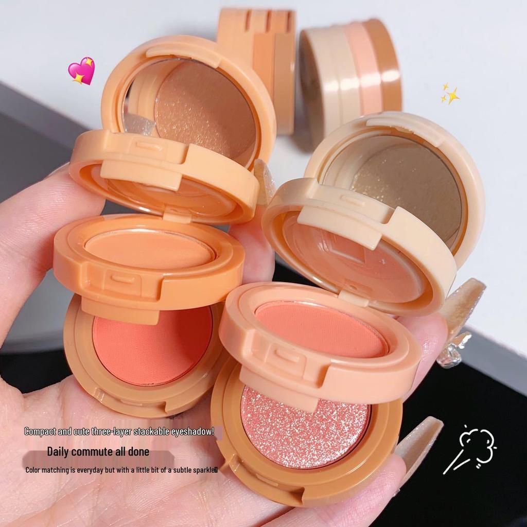 Three-in-One Blush, Highlighter & Contour Palette: Shimmery, Matte & Pearlescent Finishes for Lasting European & American Style Makeup