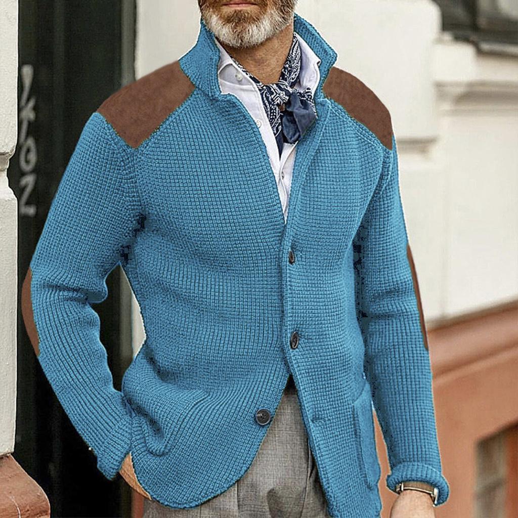 Men's Cardigan Color-Blocked Slim-Fit Stand-Collar Long-Sleeve Knitted Outerwear