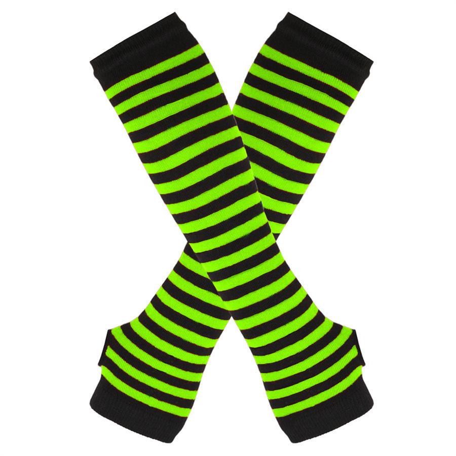 Gestreeepte Vingerloze Armwarmers, Gebreide Armhoezen met Duimgat voor Cosplay & Feest