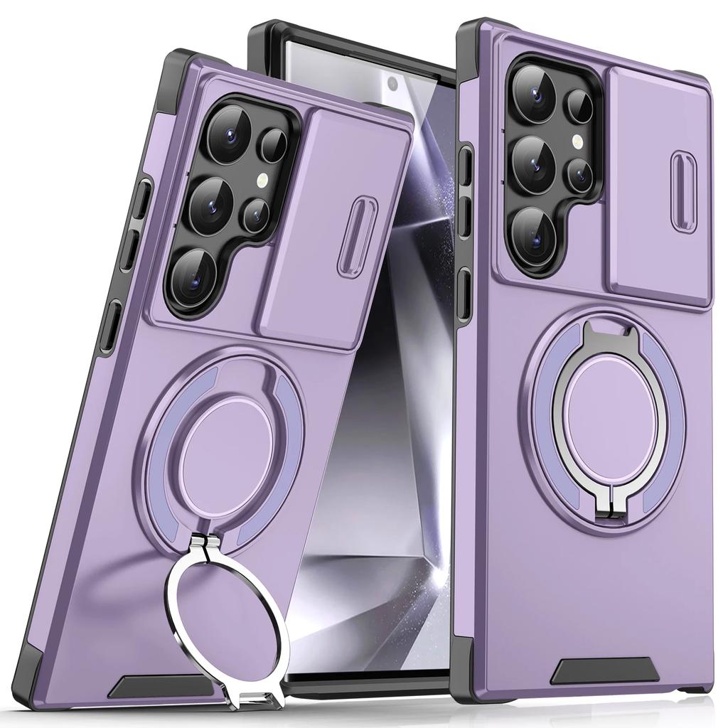 Armor Magnetic Ring Stand Case For Samsung Galaxy S24 S23 S22 S21 Ultra S23 S24 Plus S20 FE Cover Slide Lens Protection Funda