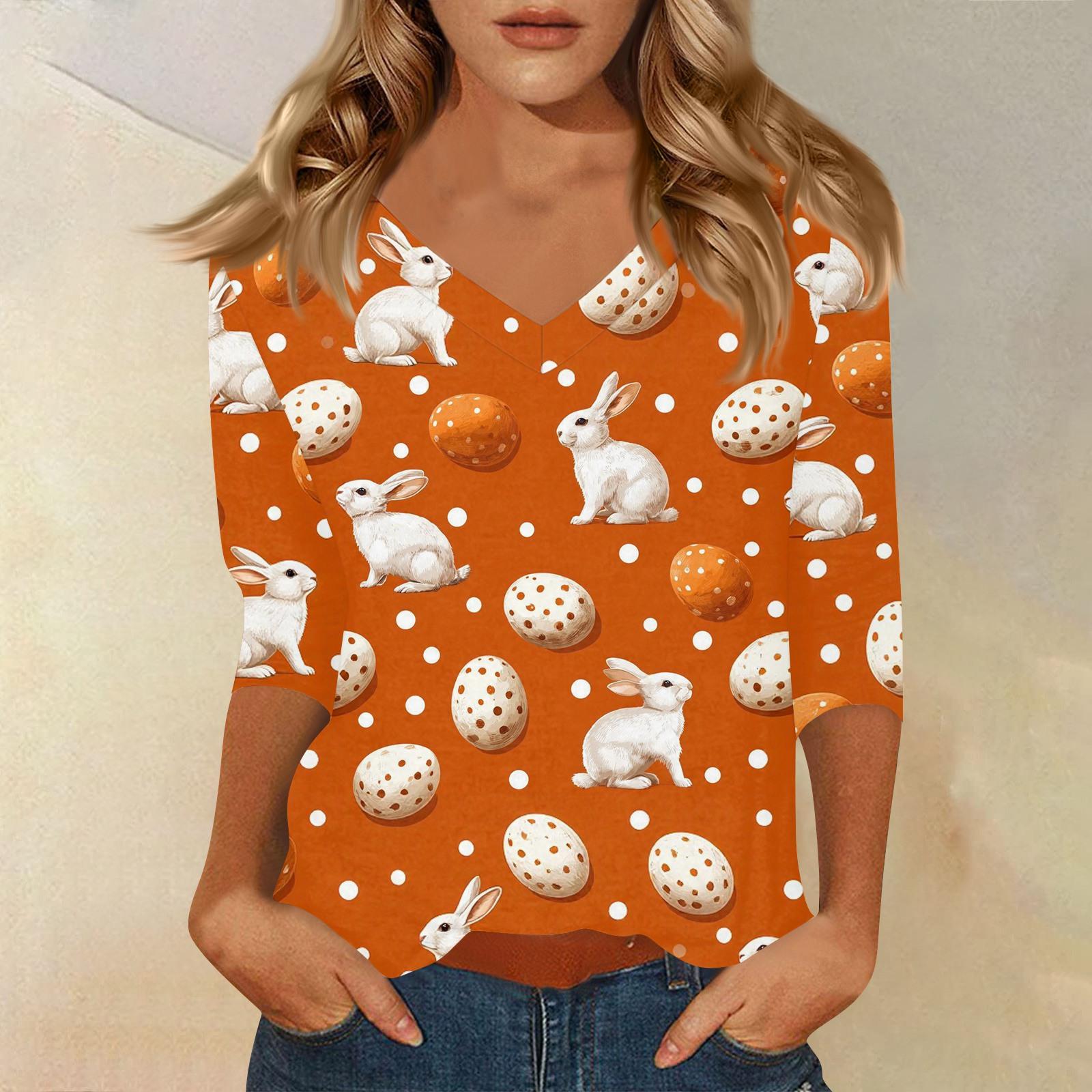 

Жіноча футболка з принтом з рукавом 3/4, щоденна мода на вихідні, базовий V-подібний виріз, звичайний топ M