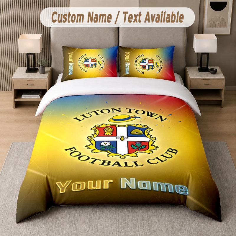 Benutzerdefiniertes Bettwäsche-Set Luton Town Muster, Druck Name Text 1 Bettbezug plus 2 Kissenbezüge Heimtextilien