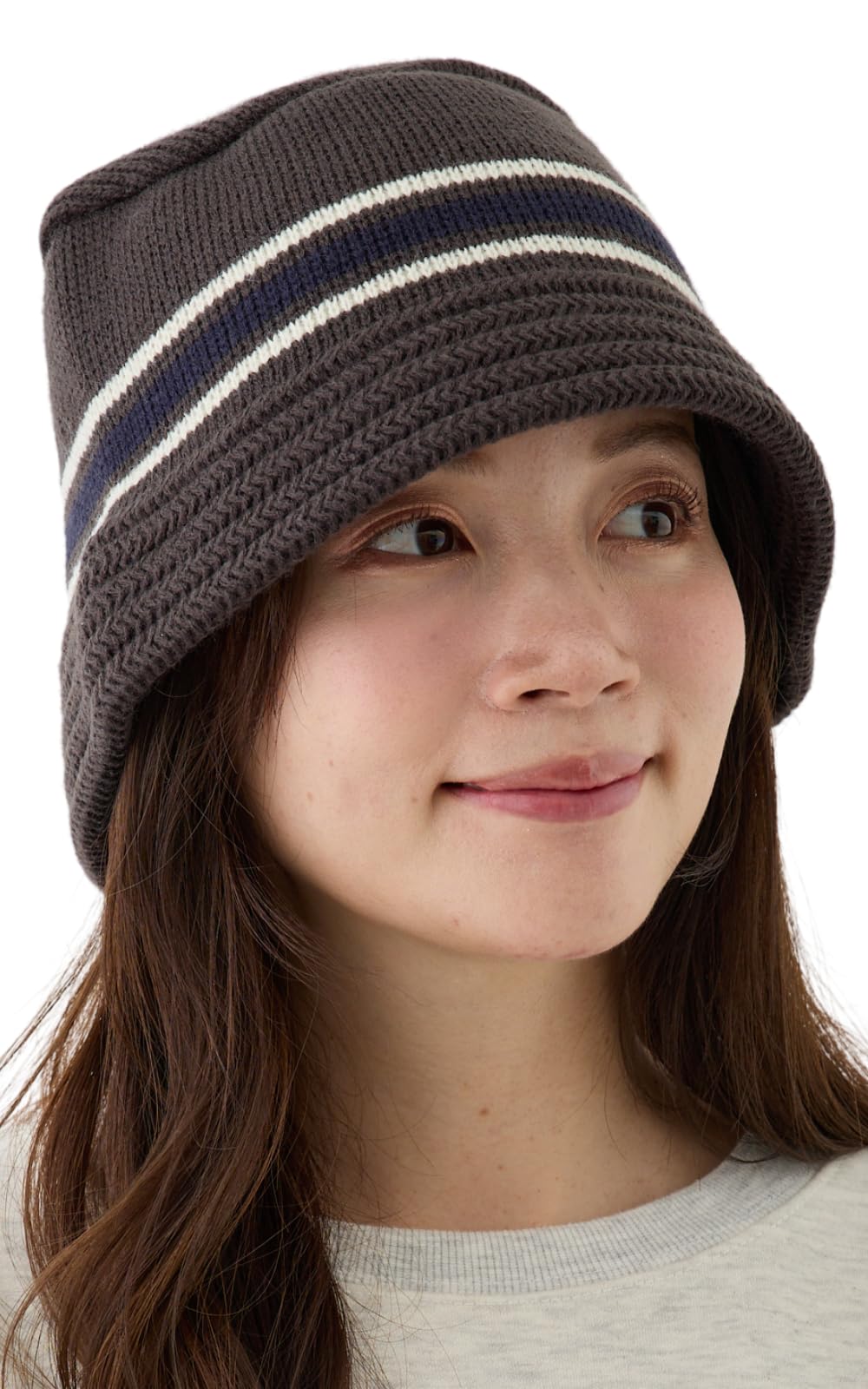 

Valeria Striped Knit Bucket Soft and Suitable for All Seasons One Women s Hat, Lightweight, (JP, Alphabet, Size, Gray) серый