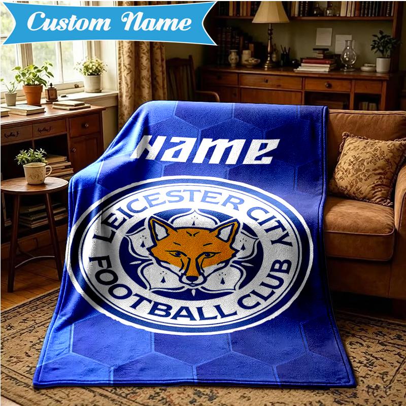 Custom Name Leicester FC Crest Blanket Lightweight Ideal Bedding Blanket Perfect for Travel, Camping, Living Rooms, Sofas, Christmas gift