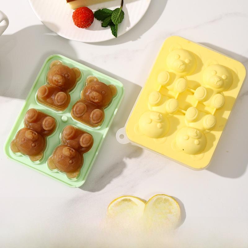 Silicone Four-Grid Bear Ice Cube Tray for Homemade Ice Cream and Frozen Treats