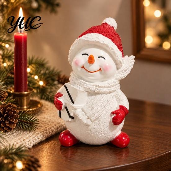 Resin Snowman Statue Christmas Figurine, Festive Tabletop Ornament for Home Living Room Holiday Table Centerpieces Dining Decor, Cute Winter Sculpture