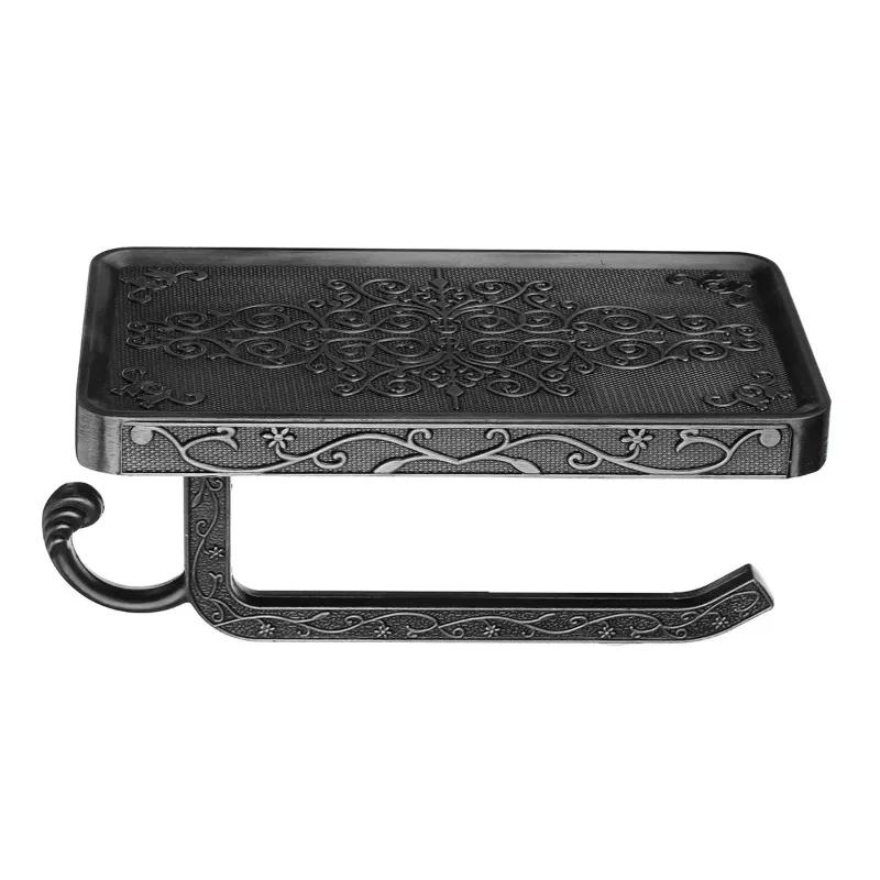 

1Pc Antique Carved Wall-Mounted Zinc Alloy Bathroom Mobile Phone Holder with Shelf Towel Rack Toilet Tissue Paper Holder