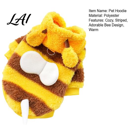 Dog Hoodie with Wings Cute Bee Hoodie Plush Hooded Pet Outfit 3D Antennae And Wings Cozy Striped Costume for Small Dogs Pullover