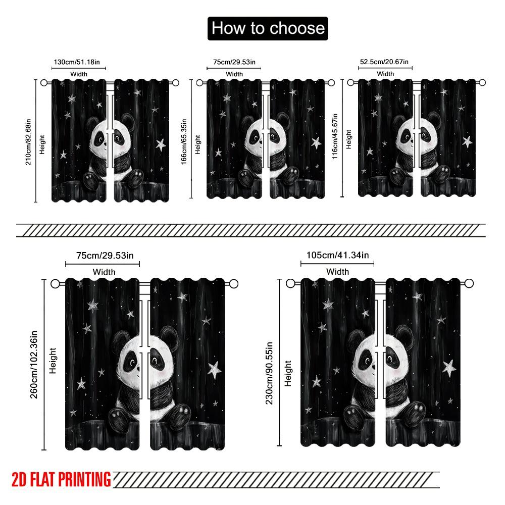 2pcs,2D Plane Printing Minimalist Curtains Starlit Panda 100% Polyester (without Rod) Holiday for Study, Living Room, Kitchen -
