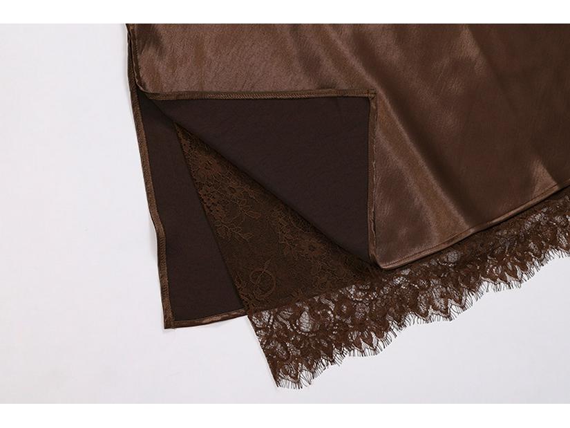 Fei Yuan Women's Satin A-line Drape Skirt, Lace-lined, Solid Color, Early Spring 2026 Fashion Arrival