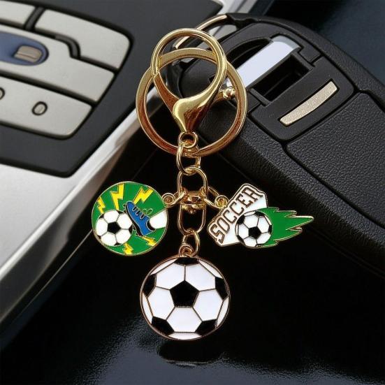Keychain Pendant with Smooth Golden Lobster Clasp, Soccer Themed Charm Key Holder, Backpacks Car Keys Accessory