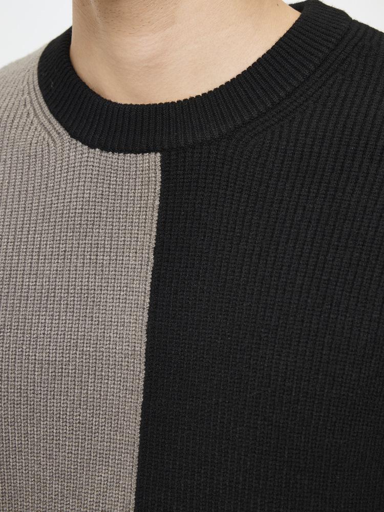 WOOG2005 Men's Color Block Patchwork Round Neck Sweater - 2025 Autumn/Winter Loose Casual Knitwear
