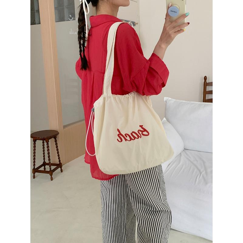 New letter printing bag women's large-capacity nylon shoulder bag casual versatile portable drawstring tote bag