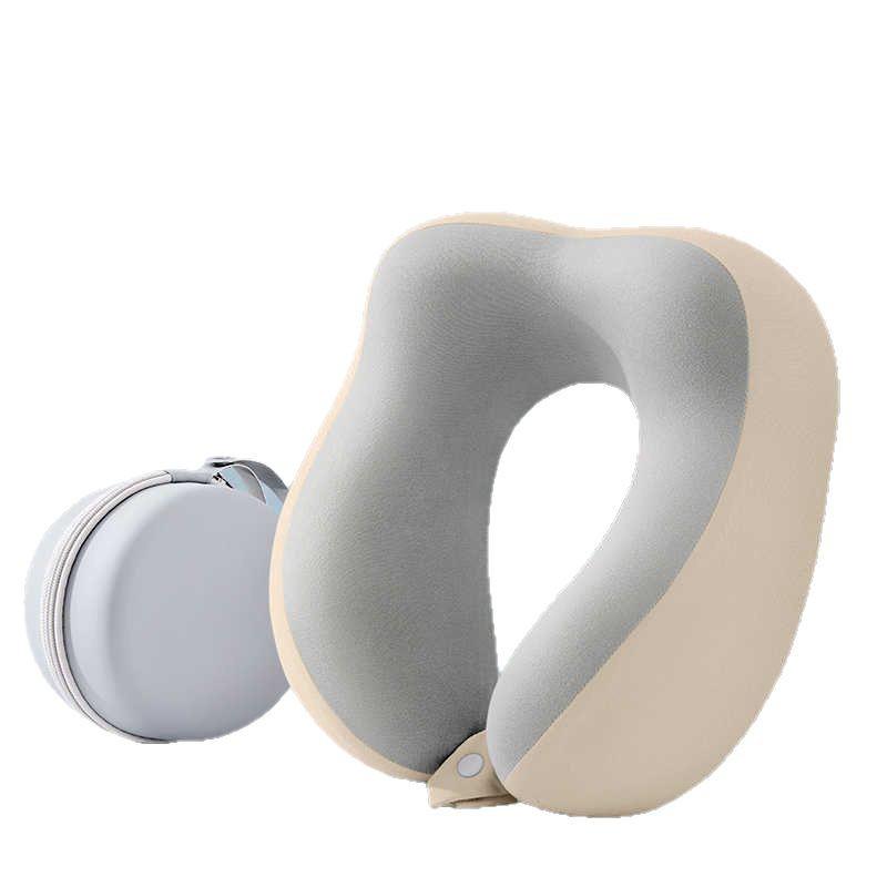 Travel Memory Foam U-Shape Pillow with Compact Storage & Dual-Peak Neck Support