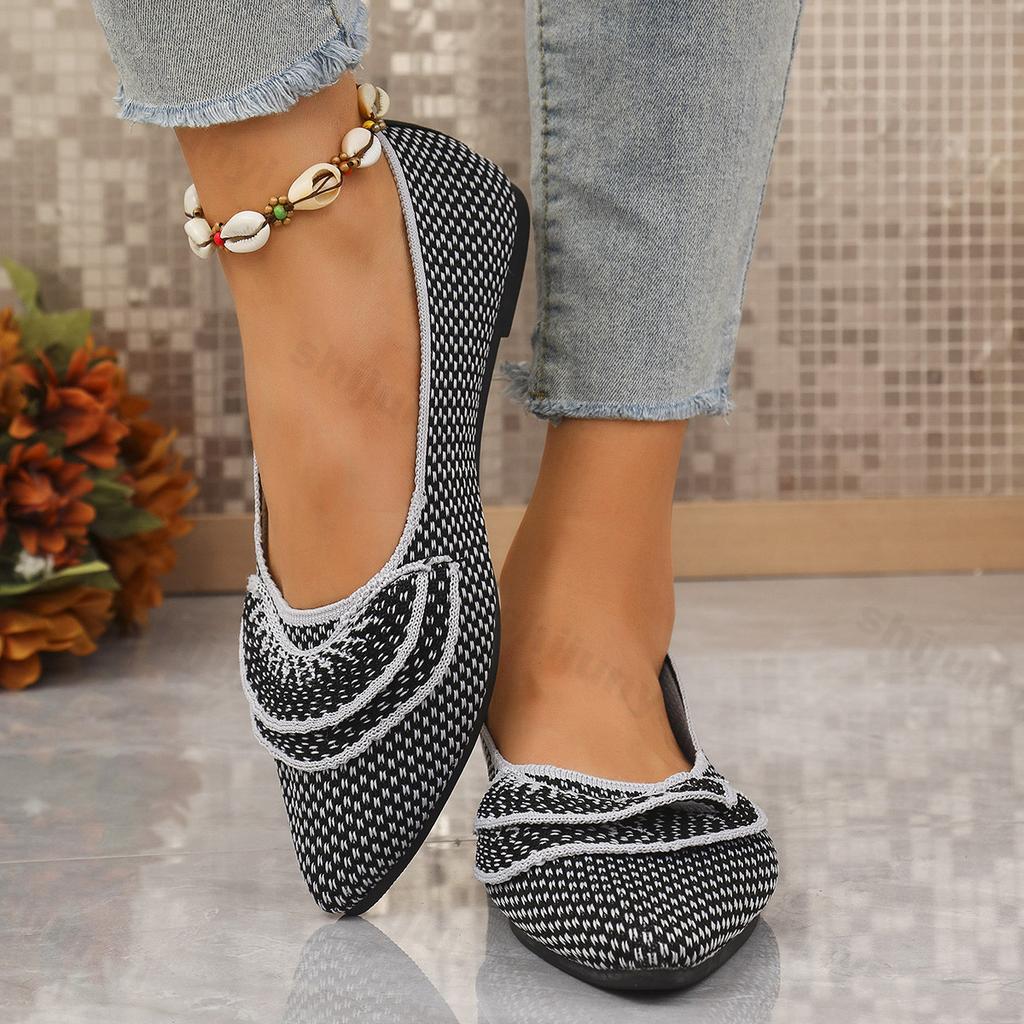 Fashion 2025 Summer New Women Pointed Flat Casual Single Shoes Elegant Fashion Fly Weave Slip On Comfortable Mesh Breathable Flat Shoes