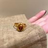 Vintage zircon tiger's eye stone round open ring Maillard style index finger ring fashion niche design ring woman