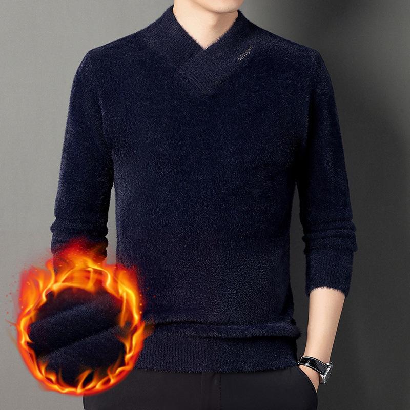 Men's Autumn/Winter V-Neck Imitation Mink Velvet Sweater - Soft, Warm, and Stylish Knitwear
