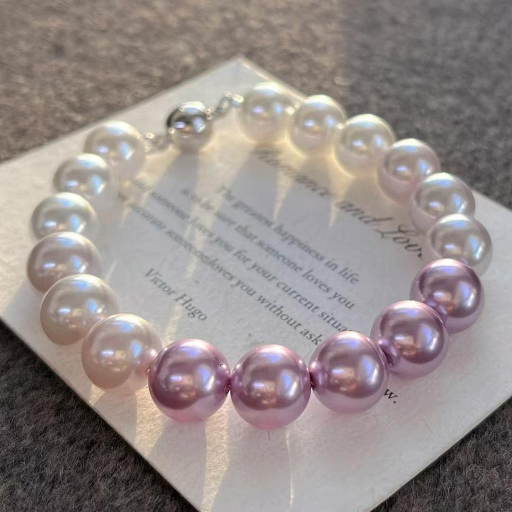 10Mm Retro Artificial Crystal Pearl Bracelet Design Sense Gradual Change Color Purple Bracelet Bracelet