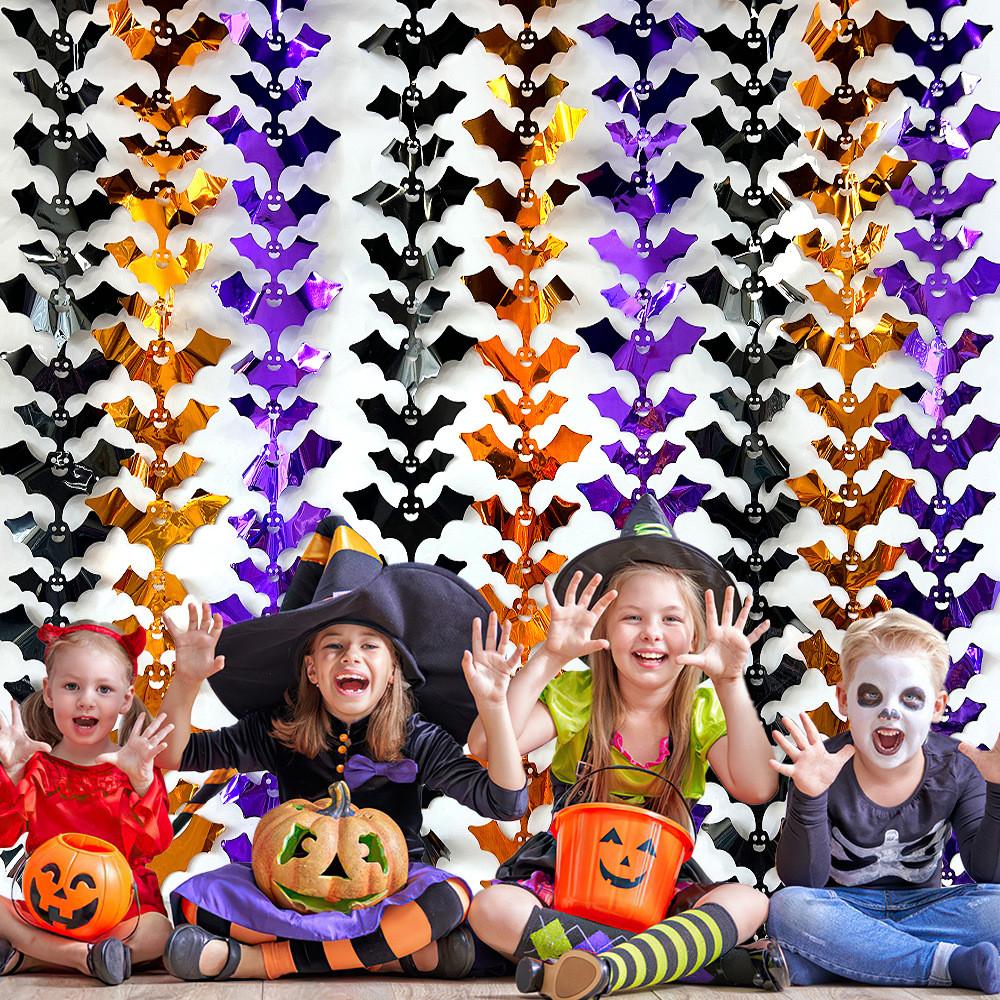 Halloween Plastic Scene Decorative Curtain With Pumpkin Bat Spider For Party Decor And Photo