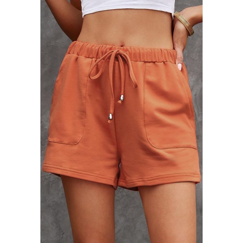 Women Solid Color High Waist Loose Straight Drawstring Casual Summer Shorts