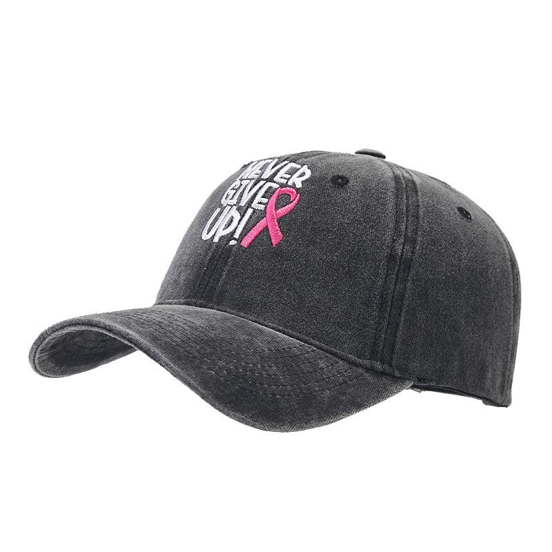 Breast ribbon embroidery soft top cap women's outdoor sports small label letter baseball cap casual hat