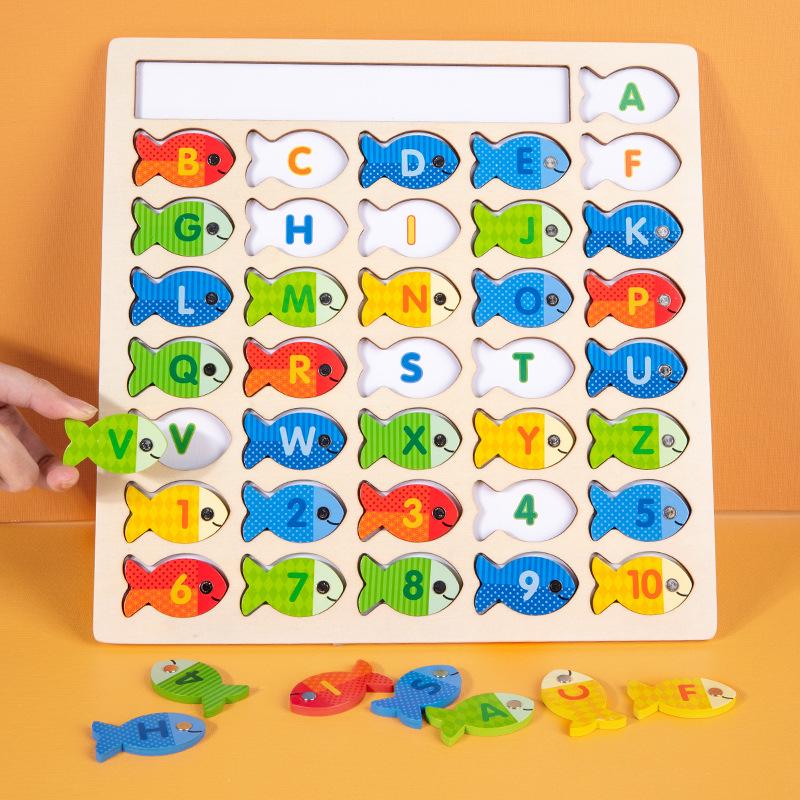 Wooden Educational Toy: Magnetic Fishing, Color Sorting, Number & Letter Recognition Game for Children