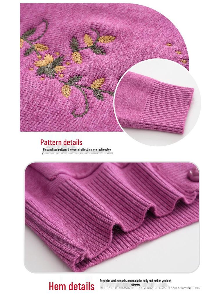 Dámský plusový sametový zesílený kardigan - Jarní a podzimní pletený svetr pro středního věku a starší